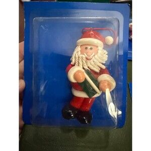 Vintage Wal-Mart Santa Holding Present Ornament NOS 1990s Resin Christmas Deco